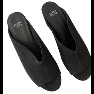 Eileen Fisher peep-toe slide in tumbled nubuck